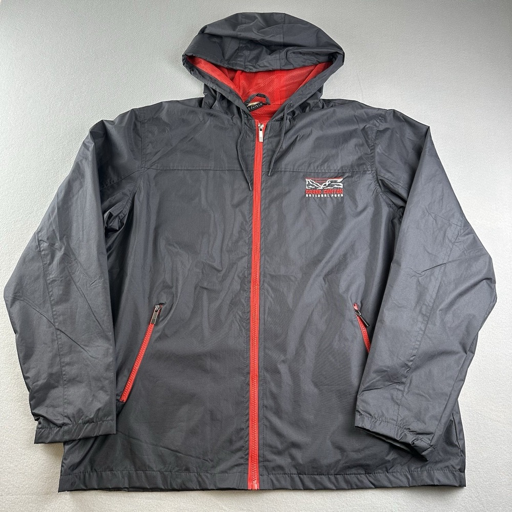 Prairie Mountain Windbreaker Mens XL Gray Grand Canyon National Park Hooded Zip